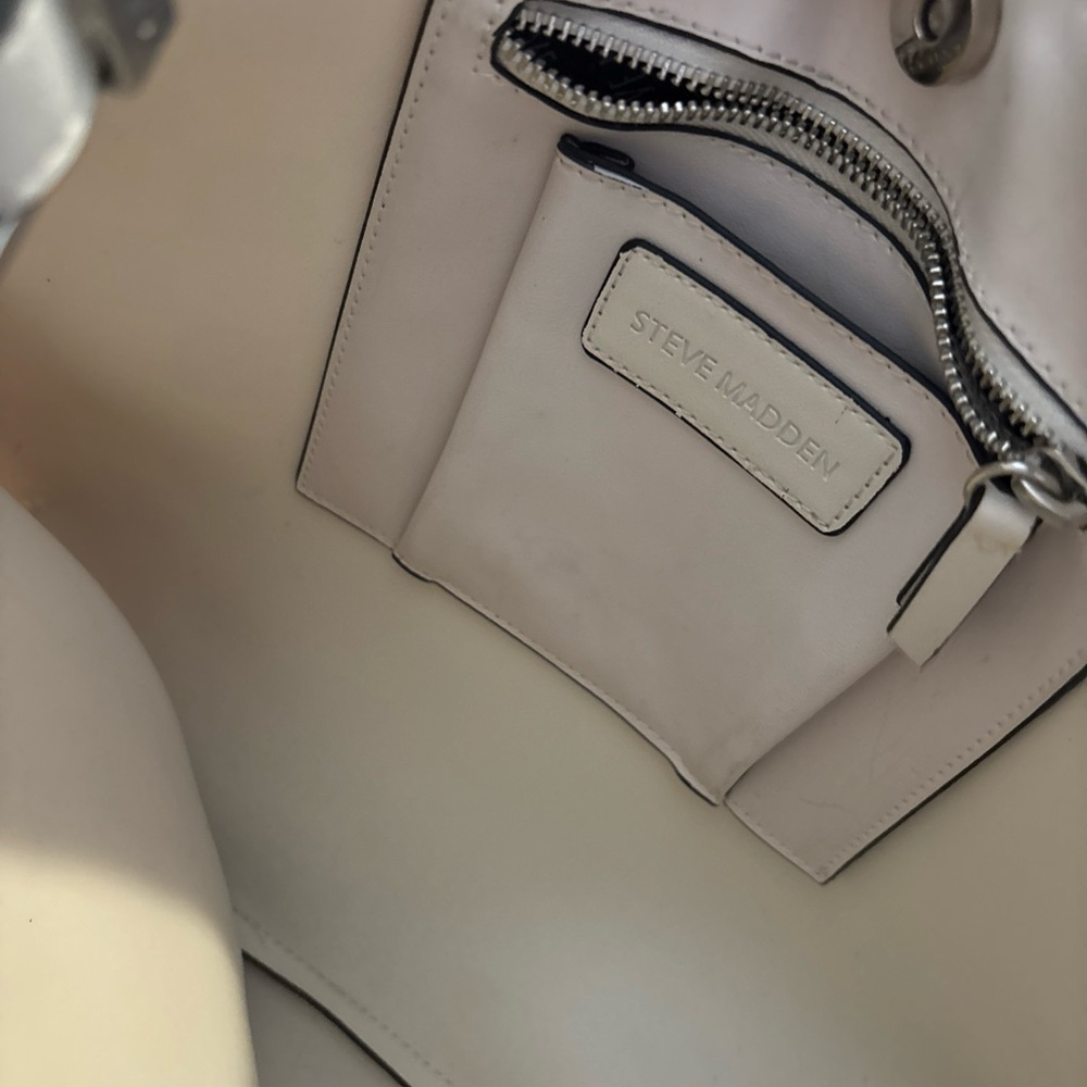 Steve Madden Cream Leather Tote with Zip Pocket